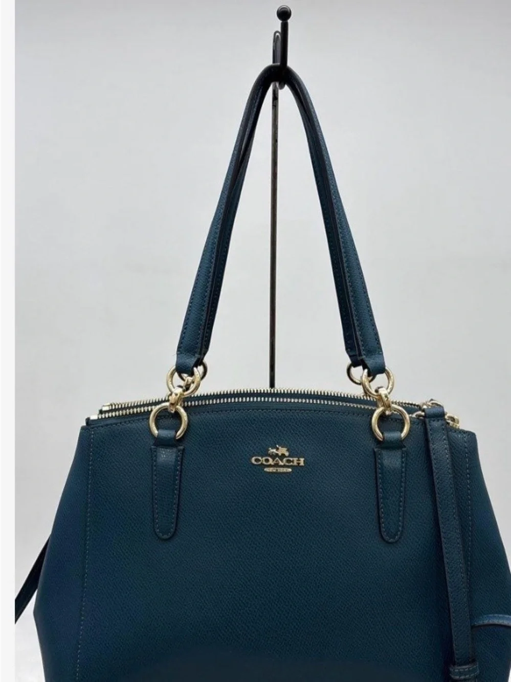 Coach Pebbled Leather Satchel in Deep Teal with Gold Hardware